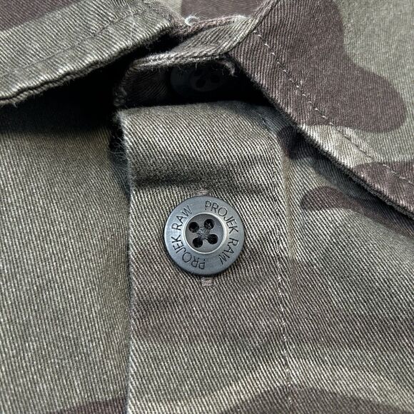 PROJEK RAW Men’s Large Camouflage Twill Trucker Shacket Army Military Jacket - Picture 8 of 10